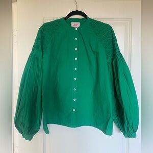 By Anthropologie Banjanan Cottage Core Green Blouse with Balloon Sleeves Size L